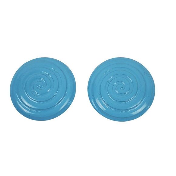 Vintage Mod Robin Egg Blue Enamel Metal Button Swirl Round Clip On Earrings - Picture 1 of 7